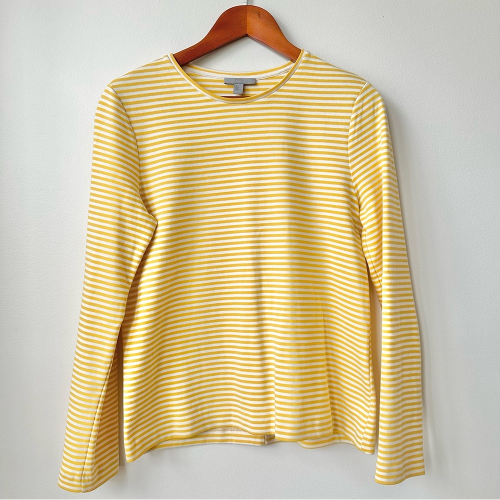 COS | WOMEN’S ROUND NECK LONGSLEEVE BOXY YELLOW/WHITE THIN STRIPES COTTON SHIRT